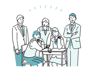 男女学生-受験生応援ー学校生活ー机ー複数の人物シンプルベクターイラスト素材