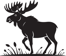 Obraz premium Silhouette of a majestic moose standing in a grassy field nature scene