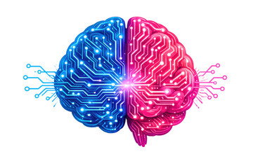 Human digital brain merging technology with intelligence, creating neural network connections for artificial superintelligence concept
