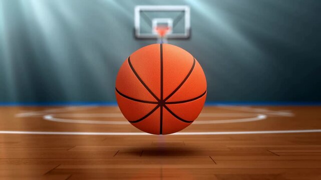 Dynamic basketball bounce sequence on indoor court with motion blur