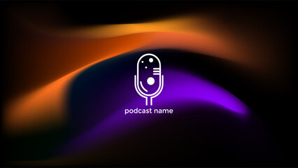 Abstract Podcast Dark Background With Hand Drawn Organic Shapes Blue Orange Purple Gradient Mesh Colorful Simple Modern Design Vector. Good For Cover Design, Banner Design, Web Design, Social Media 