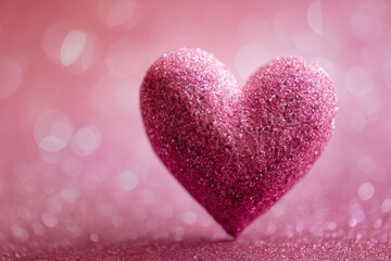 Fototapeta premium A shimmering pink heart stands as a symbol of love, crafted with exquisite detail and texture, set against a delicate. ..Created with Generative AI, not depicting real subjects.