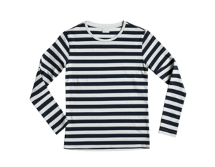 A horizontally striped long-sleeve shirt against a black background, flat lay