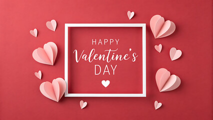 Celebrate love and affection with this charming Valentines Day card featuring paper hearts and a heartfelt message isolated on vibrant red transparent background