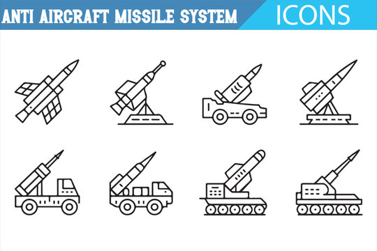 Air defense launcher icons pack for strategy and warfare design