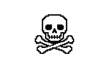 Obraz premium Pixel art skull and crossbones symbol for death, danger, warning and hazard, transparent background