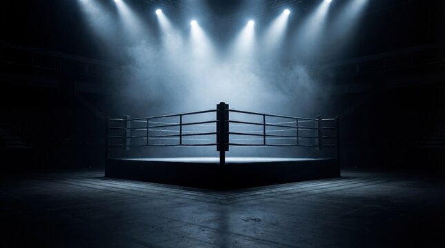 Dramatic Boxing Ring Under Bright Spotlights
