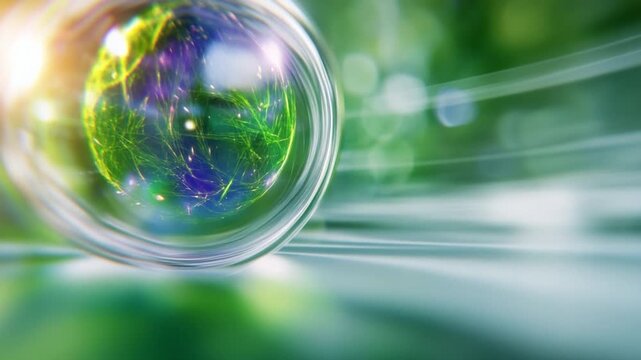 Earth in the Bubble: A vibrant depiction of Earth encased within a transparent sphere, set against a blurred background, symbolizing environmental awareness and the delicate balance of our planet.