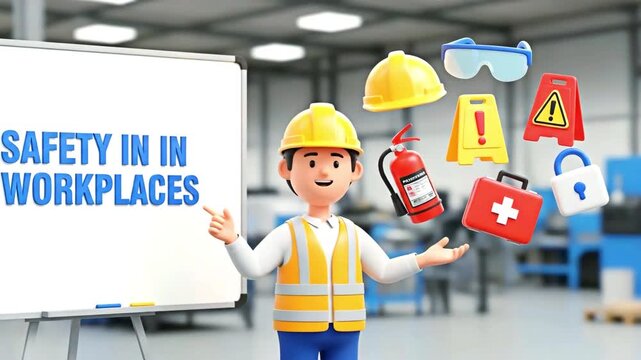 Safety concept in workplaces for the concept of occupational safety and health in cute animation style.