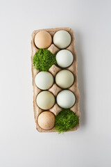 farmer's organic eggs top view. easter vibe
