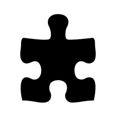 Simple Black Puzzle Piece Illustration on White Background Representing Completion