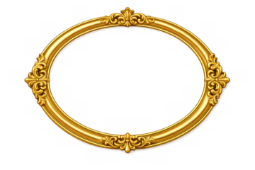 Golden oval frame featuring detailed baroque ornamentation and scrolled elements. A luxurious vintage border for photos or mirrors