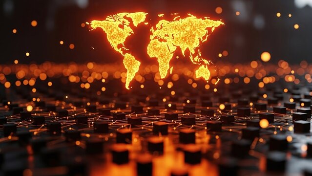 Illuminated world map on digital background - Powered by Adobe