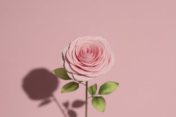 Soft Pink Rose Flower on Pastel Background with Shadow Minimal Floral Concept