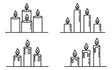 Obraz premium Line art candle set featuring burning flames and melting wax for celebration and relaxation
