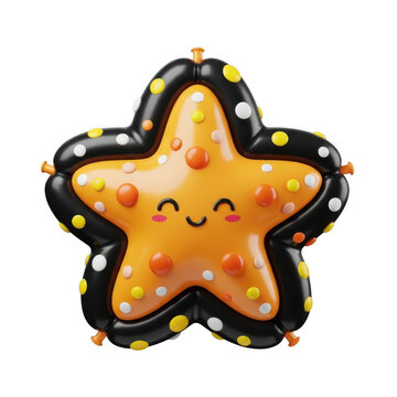 Cute Inflatable Starfish Toy with Face on Transparent Background