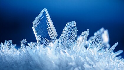 Naturlich Gewachsene Eiskristalle Auf Blauem Hintergrund