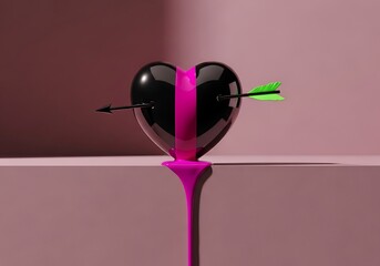 Broken heart with arrow and pink liquid dripping