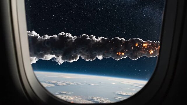 Rocket Missile Launch View from Plane Window Flying Above Earth.4k footage video