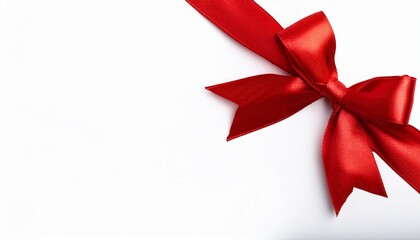 Shiny Red Ribbon With Bow In Corner Isolated On White Background