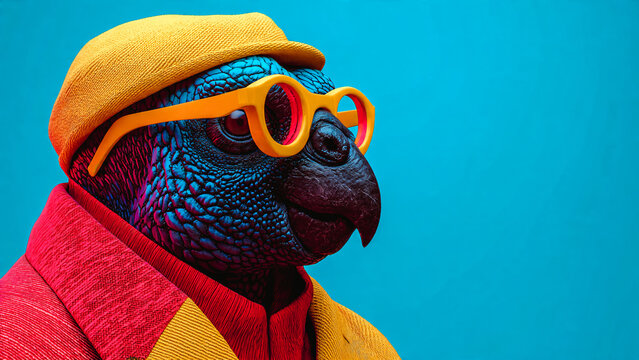 Portrait de perroquet avec des lunettes jaunes