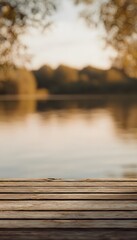 Fototapeta premium Tranquil lakeside pier scene serene landscape evokes calm peaceful retreat commercial stock photo