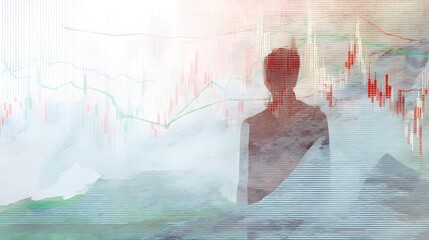 Abstract financial illustration blending blurred motion with a stock market trend chart backdrop