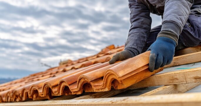 The Roof Tiles Being Installed by a Roofer on a House Under Construction
