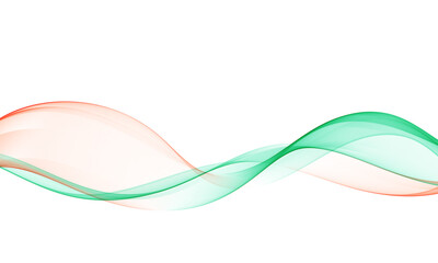 Obraz premium Abstract smooth flowing wave with transparent green and red gradients on white background, clean modern vector design