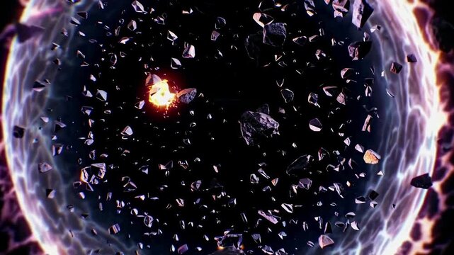 Dynamic video of an explosive burst of fiery particles and debris, captured from a centered angle, creating a dramatic and intense visual impact. Live desktop wallpaper.