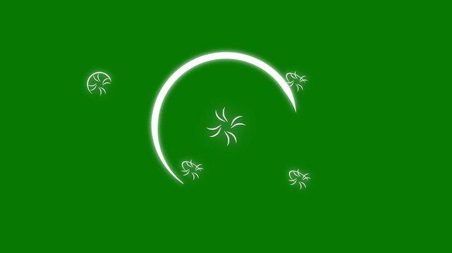 Circle fireworks explosion effect, abstract ring burst with animated spark lines, shiny vector motion graphics, celebration promo background, green screen, 4k