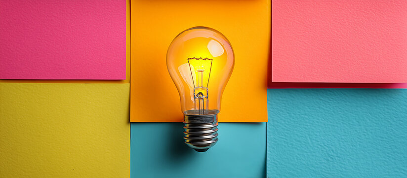 light bulb with colorful sticky notes concept background - Powered by Adobe