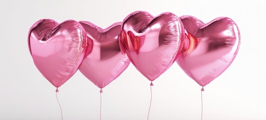 The pink heart balloons floating in a row against a soft neutral backdrop