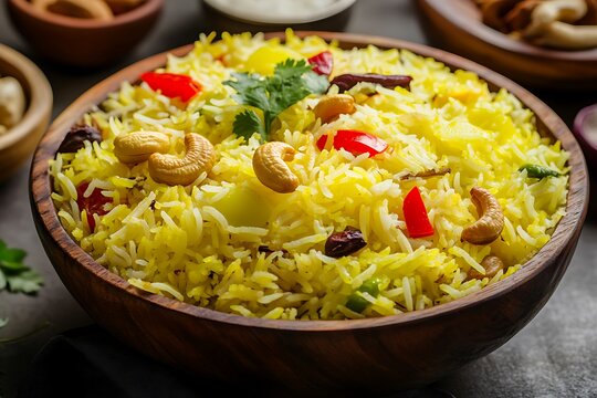 Indian vegetable pulao with cashew nuts ultra hd photo