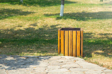 Trash bin in the park. Environment. Clean nature