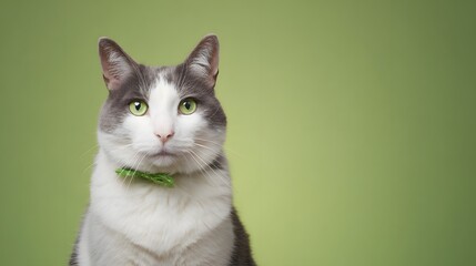 Obraz premium Festive feline portrait a charming cat with green eyes radiates warmth perfect for spring holidays