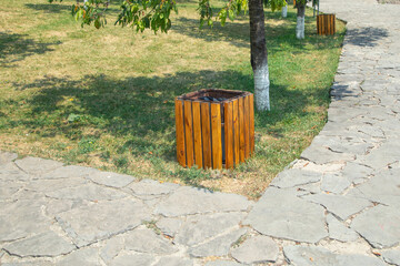 Trash bin in the park. Environment. Clean nature