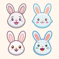 Fototapeta premium Adorable cartoon rabbit head set showcasing various happy and cute facial expressions