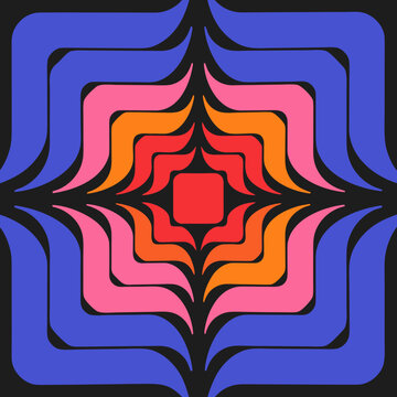 Vibrant geometric pattern featuring symmetrical shapes and colorful layers viewed from directly above