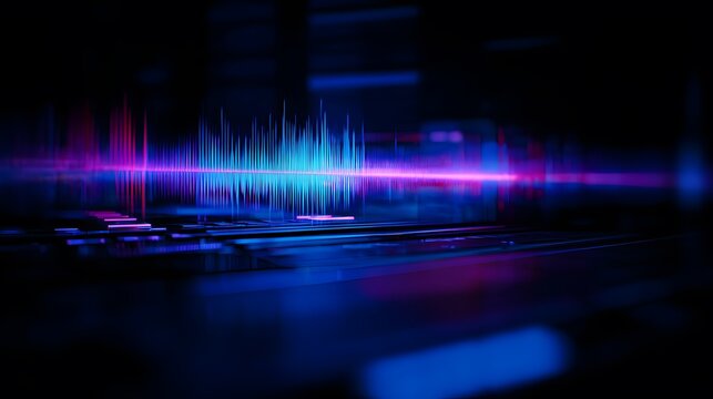 Futuristic sound waves glow within a modern audio interface showcasing digital innovation and vibrant tech design - Powered by Adobe