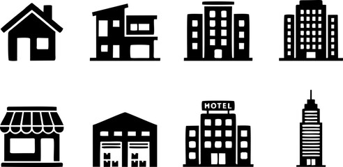 Obraz premium Real Estate and City Architecture Building Glyph Icon Set