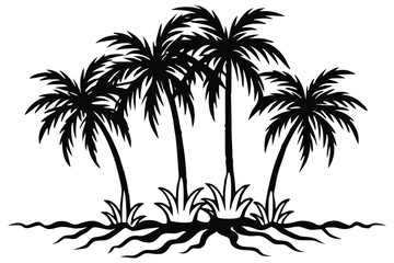 Fototapeta premium Black Silhouette Three Palm Trees on Wavy Ground Minimalist Line