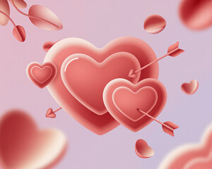 3D Pink Hearts with Arrows Floating on Soft Romantic Background