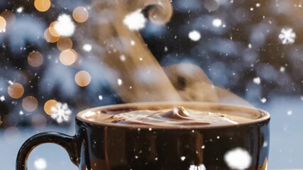 Warm Embrace: A steaming cup of hot beverage, cradled in a cozy setting, becomes a symbol of warmth and comfort during a snowy winter's day, inviting the viewer to partake in its comforting embrace.