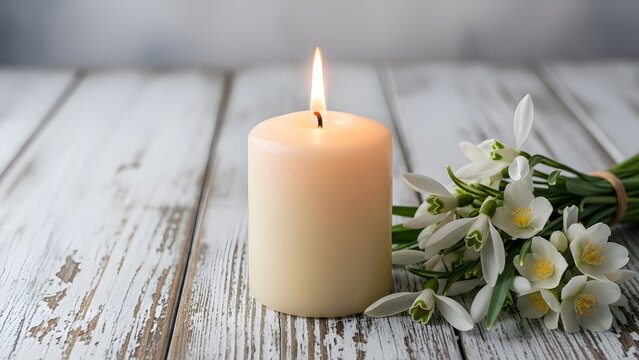 St brigid's day candle and flowers symbolize hope and renewal on february 1st