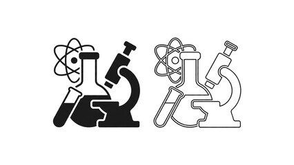 Fototapeta premium Science Laboratory Research Outline Icon Isolated on Transparent Background, Microscope Chemistry and Atomic Experiment Symbol with Test Tubes, PNG