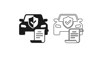 Vehicle Insurance Policy Outline Icon Isolated on Transparent Background, Car Protection Document Symbol with Shield and Check Mark, PNG