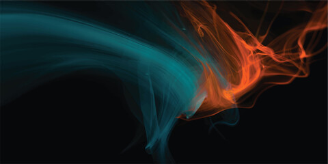 Obraz premium Orange, cyan smoke creates abstract texture on black, ideal for backgrounds, posters, and branding.