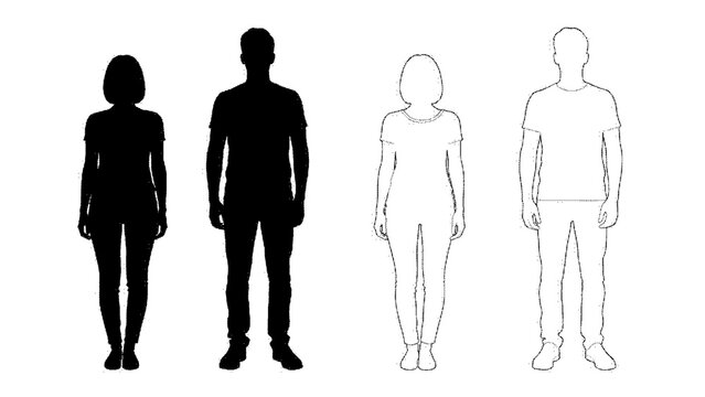 Black and white silhouettes of people standing