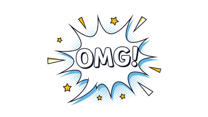 Obraz premium Comic book style speech bubble with exclamation oh my god text in vibrant colors for expressive and fun graphic design projects.